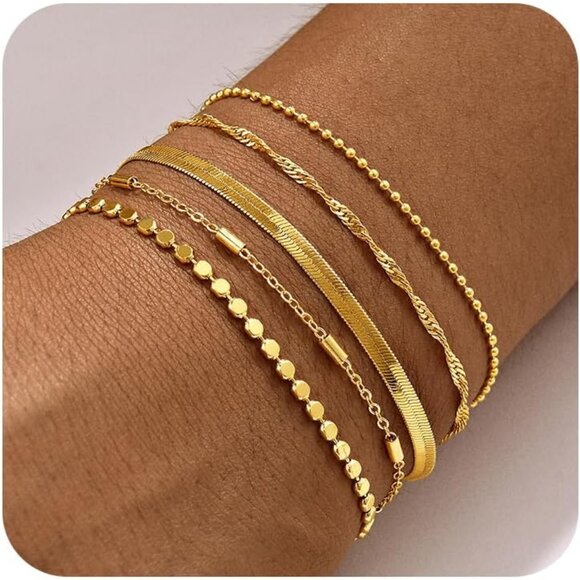 Waterproof & Hypoallergenic 5-Piece Gold Bracelet Collection - Luxe Gift Idea - Picture 1 of 5